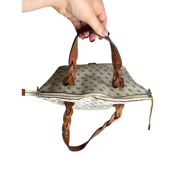 Vintage Dooney & Bourke Monogram Canvas Satchel Bag With Braided Leather Handles - Picture 6 of 11